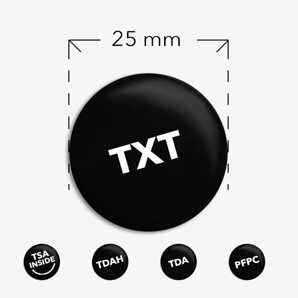 Mesures des badges à épingle : 25mm de diamètre